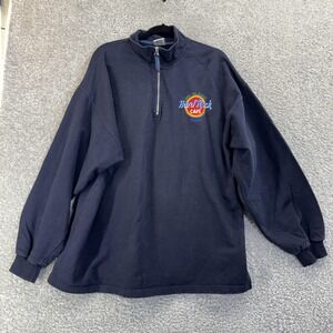 Hard Rock Cafe Sweatshirt Mens X Large Navy Blue Quarter Zip Paris Embroidered